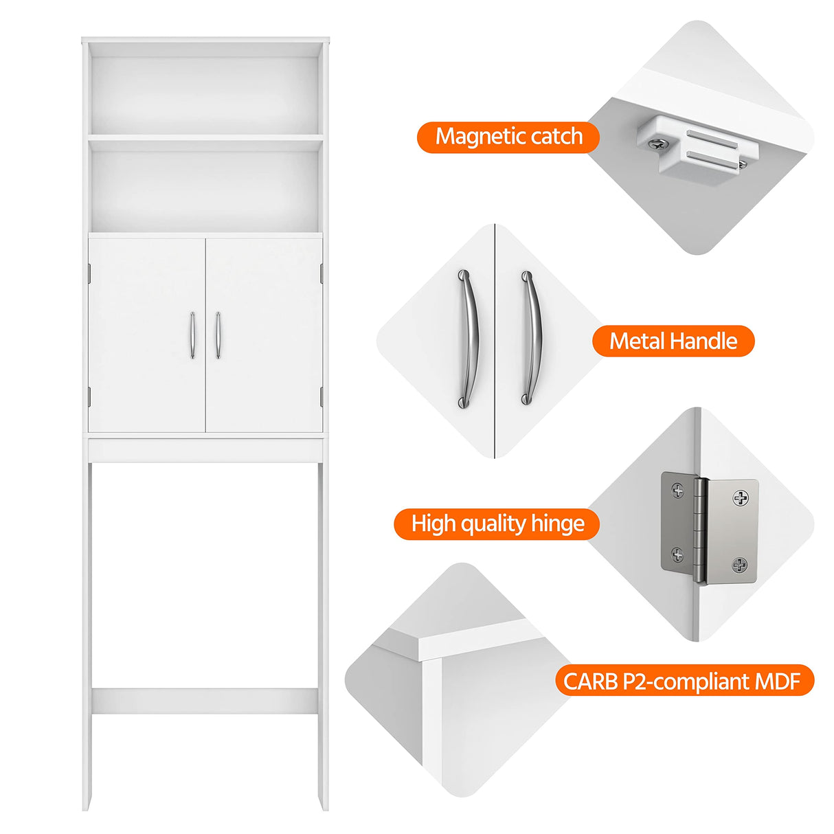 Yaheetech Over The Toilet Storage, Taller Bathroom Organizer Space-Saving Storage Cabinet with Adjustable Shelves and Double Doors, 77 in H, White Yaheetech