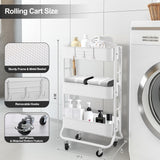 MAX Houser Slim 3-Tier Rolling Utility Cart, Narrow Metal Bathroom Storage Multifunctional Organizer Carts with Wheels with Extra Hook, Laundry Room,Kitchen,Small Space(White) MAX Houser