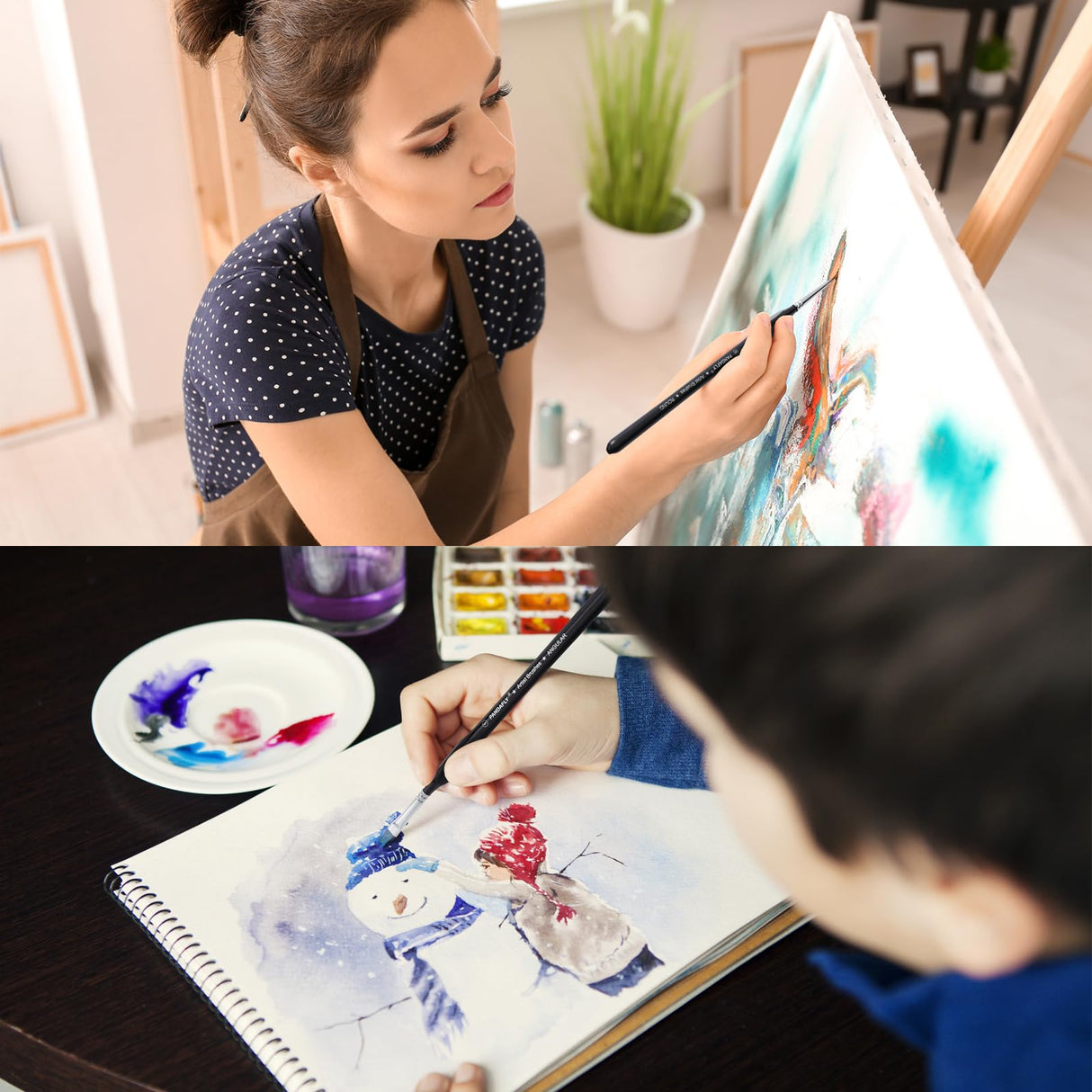 PANDAFLY Detail Paint Brushes Set, 15pcs Miniature Brushes for Fine Detailing & Art Painting - Acrylic, Oil, Watercolors & Paint by Number, Models, Face, Nail, Craft, Warhammer 40k PANDAFLY