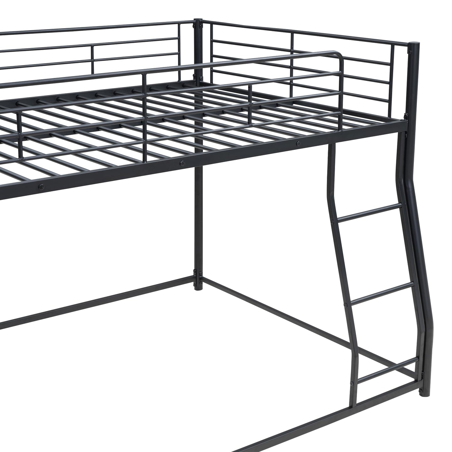 Harper & Bright Designs Metal Bunk Bed Full XL Over Queen Size with Ladder and High Guardrail, Metal Bunk Bed, Storage Space, Noise Free, Black