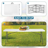 Ruesleag 8FT Folding Table Plastic Camping Table Portable Picnic Table for Easy Storage, Ideal for Outdoors Camping, Picnics, Parties Wedding & Indoor Events with Carrying Handle,White Ruesleag