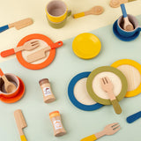 GAGAKU Wooden Dish Set for Kids,Play Dishes for Kids Kitchen, Wood Plates Set for Toddler, Montessori Wooden Kitchen Toys Accessories GAGAKU