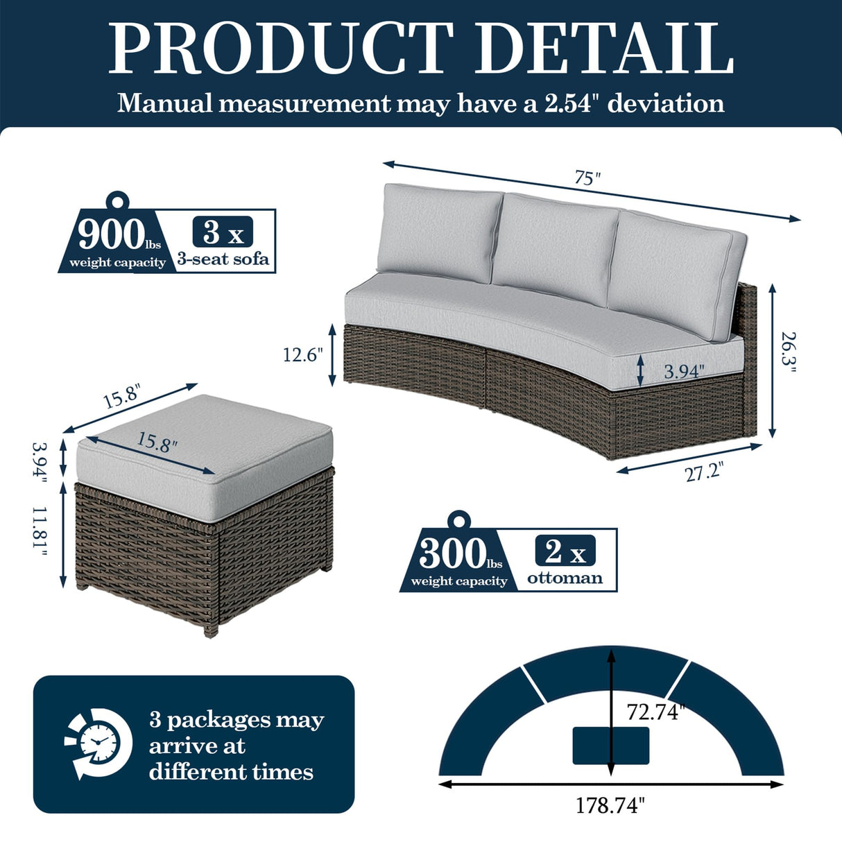 ZIENLIFE 11 Piece Outdoor Patio Furniture Set, Half Moon Patio Sectional Set with Soft Cushions and Ottoman, All Weather Rattan Wicker Curved Outdoor Sofa for Backyard Patio Garden ZIENLIFE
