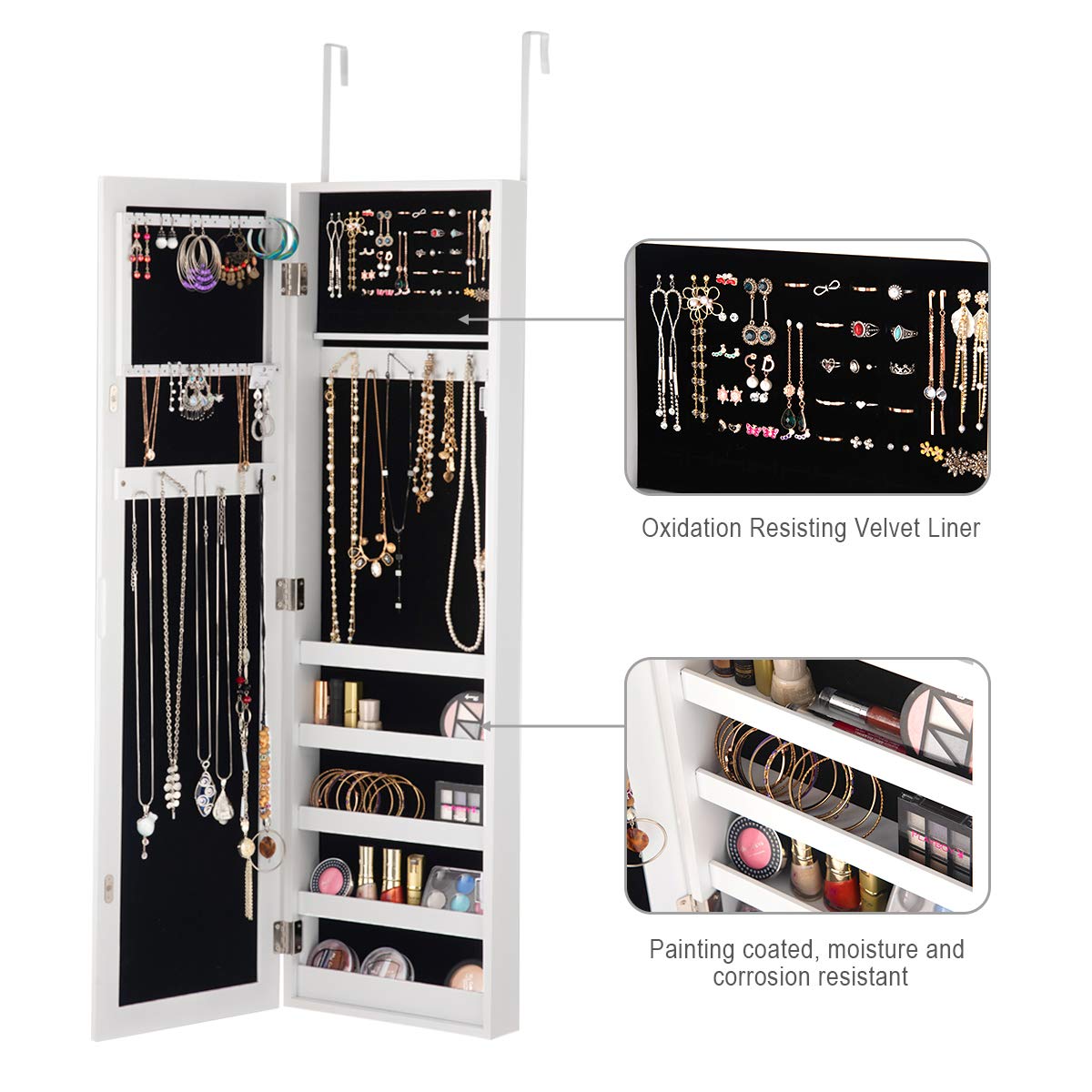 Giantex Jewelry Cabinet Armoire Door Wall Mounted, Full Length Mirror and 5 Storage Shelves for Display Bracelets Rings Cosmetics Hanging Organizer, Mirrored Storage Jewelry Cabinets Giantex
