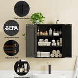 Homleke Bathroom Wall Cabinet, Over Toilet Storage Cabinet with Barn Doors and Adjustable Shelves, 3-Tier Medicine Cabinet Wall Mounted, for Bathroom, Kitchen, Entryway, Laundry Room, Black, (7.9" D) Homleke