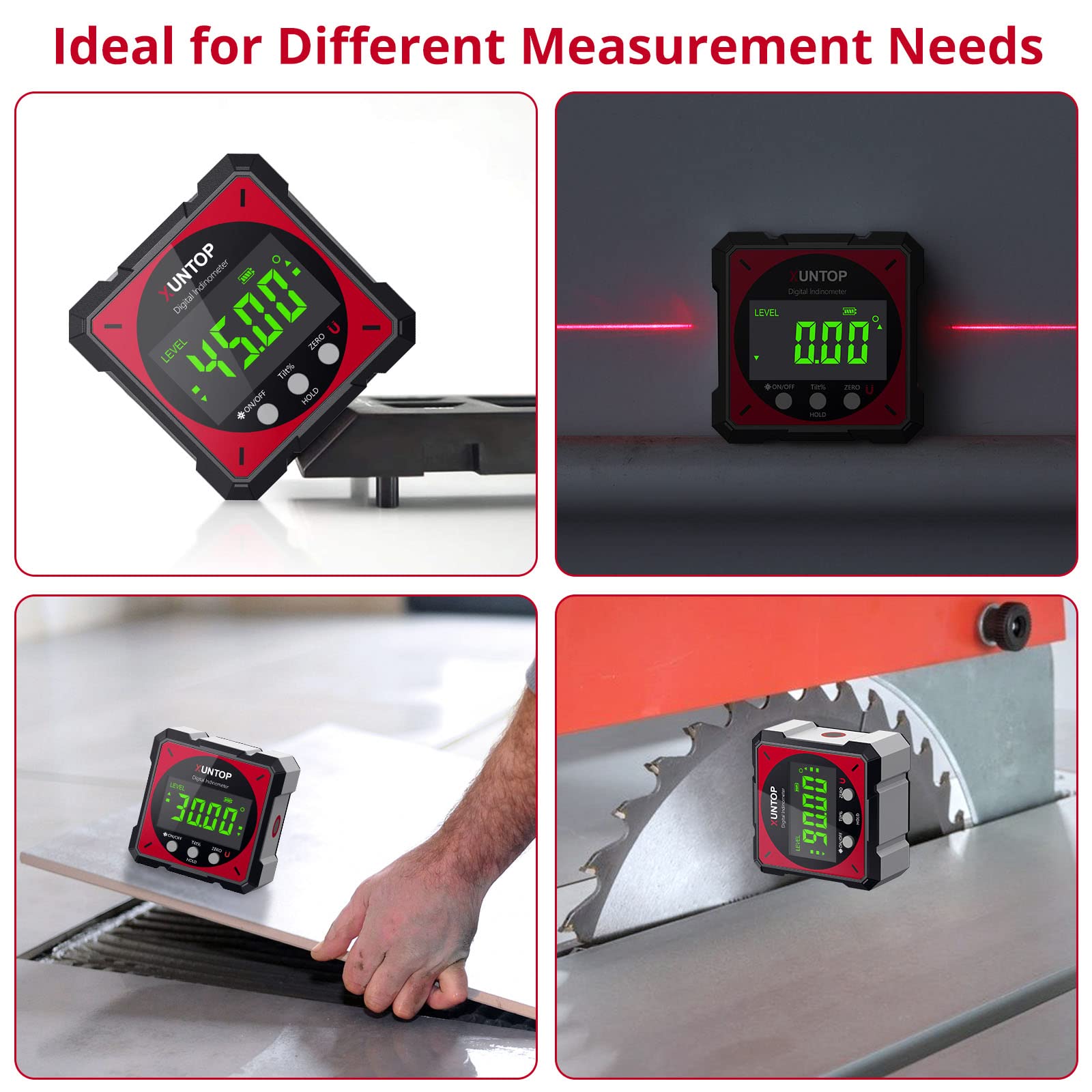 XUNTOP USB Charging Digital Level Box Angle Finder with Laser (Level 2), 4-side Strong Magnetic Angle Gauge IP54 Waterproof Inclinometer Level, Saving time and effort hanging decorations - WoodArtSupply