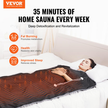 VEVOR Sauna Blanket for Detoxification, Portable Far Infrared Sauna for Home, Oxford Sauna Bag w/Arm Holes & Carbon Fiber Heating, 1-6 Level Adjustable Temp 95-176℉, 5-60 Minutes Timer, 71 x 31 in