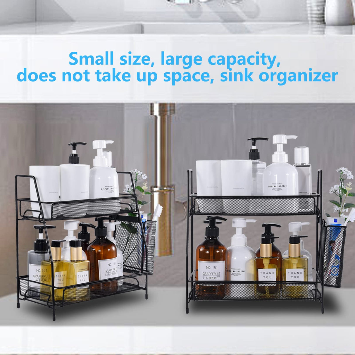 LEMIKKLE Countertop Organizer for Bathroom Counter, The Organizer for Bedroom, Spice Rack Organizer for Kitchen Counter Shelf with Small Basket(Black) LEMIKKLE