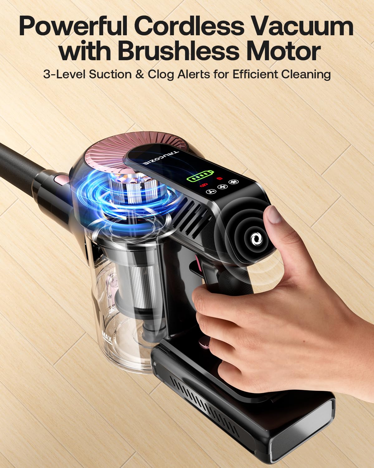 Cordless Vacuum Cleaner, 40Kpa 45Mins Vacuum Cleaners for Home, 8-in-1 Lightweight Stick Vacuum with Powerful Suction, Anti-tangle Wireless Vacuum for Carpet, Tile, Pet Hair, Hardwood Floors, Black Trucozie