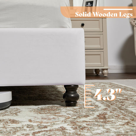 AMERLIFE King Size Bed Frame 60" Tall Sleigh Headboard Bed with Velvet Upholstered Platform, No Box Spring Needed, Cream AMERLIFE