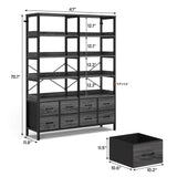 HAUOMS Bookshelf with 8 Fabric Drawers, 7-Tier Bookcase with Baffles Display Shelves, Industrial Large Book Shelf for Living Room Home Office, Grey HAUOMS