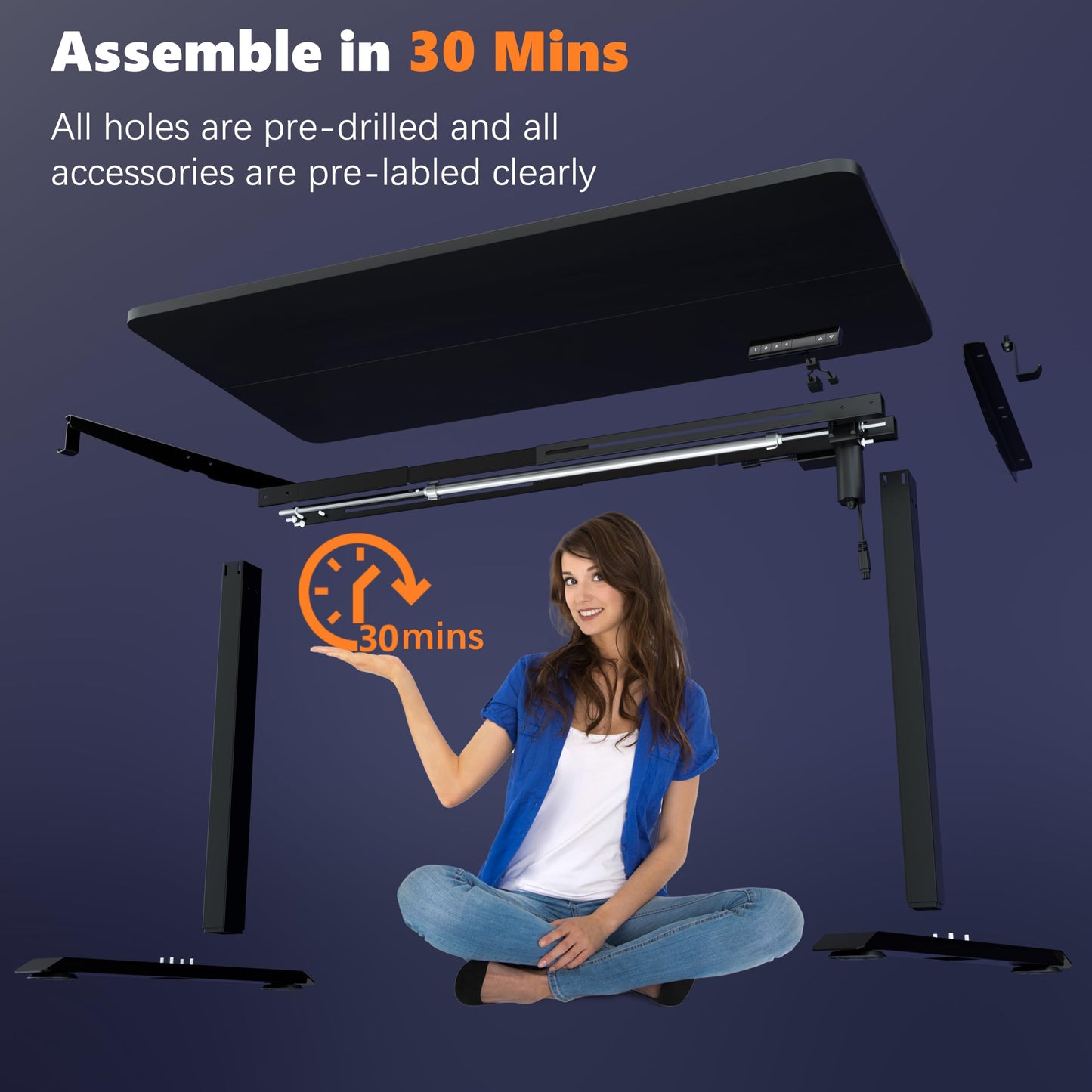 Monomi Electric Height Adjustable Standing Desk, 48x24 Inches, Ergonomic Home Office Sit/Stand Up Desk (Black Steel Frame/Black Top) - WoodArtSupply