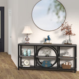 Tribesigns 70.9 inch Sofa Console Table, Extra Long Narrow Entryway Tables with 3 Tier Wood Storage Shelves Metal Frame for Foyer Hallway Living Room Behind Couch, Black Rustic Gray Tribesigns