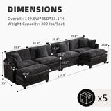 Oversized 149.6" Modular Sectional Sofa - 4 Seater Convertible Chenille Deep Seat Cloud Couch with Ottoman & Pillows for Small Space, Black SoarTalent