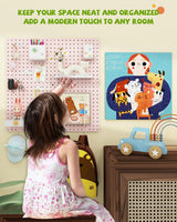 Soubeoii Metal Pegboard Combination Kit — 4 Carbon Steel Pegboards with 26 Accessories, Pegboard Wall Organizer for Home, Office, Study Room, Kitchen, Garage & Craft Room — 24″ × 24″ Pink Peg Board Soubeoii