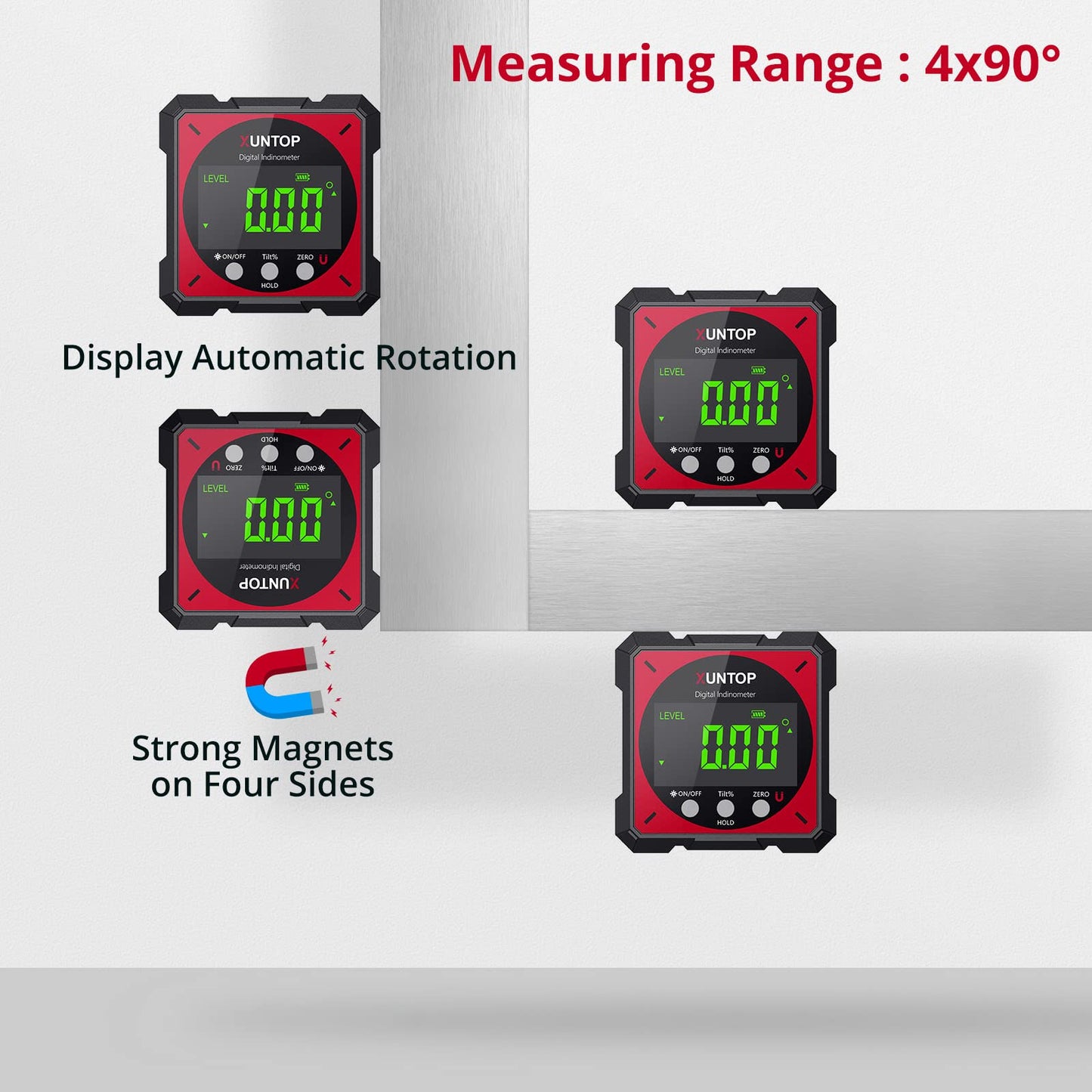 XUNTOP USB Charging Digital Level Box Angle Finder with Laser (Level 2), 4-side Strong Magnetic Angle Gauge IP54 Waterproof Inclinometer Level, Saving time and effort hanging decorations - WoodArtSupply