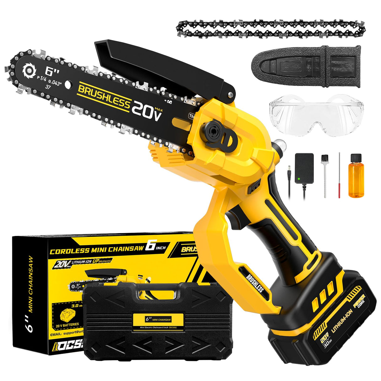 Cordless Mini chainsaw compatible with Dewalt Battery 20V MAX,Brushless Chainsaw With Automatic Chain Tensioning Device & Auto Oiler,Portable Power Chainsaw for Logging|Tree Trimming(Battery Included) FUHAUS