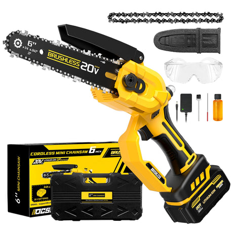 Cordless Mini chainsaw compatible with Dewalt Battery 20V MAX,Brushless Chainsaw With Automatic Chain Tensioning Device & Auto Oiler,Portable Power Chainsaw for Logging|Tree Trimming(Battery Included) FUHAUS
