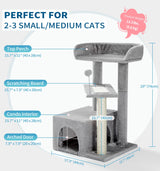 Made4Pets Cat Tree, Carpet Cat Tower Grey for Indoors Cats, Cute Wood Kitty Condo with Scratching Post and Pad, 29" Multi-Level Modern Activity Climbing Furniture for Small and Medium Cats MADE 4 PETS