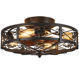 MeZeYo 20" Caged Farmhouse Flush Mount Ceiling Fan with Light and Remote Control Bladeless Low Profile Ceiling Fans with Lights Enclosed Vintage Fan 6 Speed Reversible for Kitchen, Bedroom MeZeYo