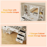 DYHOME Makeup Vanity Desk with Mirror and Lights & Charging Station, 49" Large White Vanity Desk with 3 LED Light Modes, Make Up Vanity Table Makeup Desk with 7 Drawers & 3 Cabinets for Bedroom DYHOME