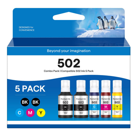 502 High Capacity Refill Ink Bottles Replacement for Epson 502 Ink Refill Bottles to Use with ET-2750 ET2720 ET-2803 ET-2800 ET-3750 ET-4750 ET-3760 ET-4760 ET-2850 ET Printer (5 Packs) GSGSC