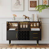 Bar Cabinet and Bar Table - LED Light Charging Station, Buffet Cabinet with Storage, Sideboard Cabinet, Coffee Bar - Ideal for Buffets & Sideboards, Wine and Liquor Cabinet 47 inch Black Svimi