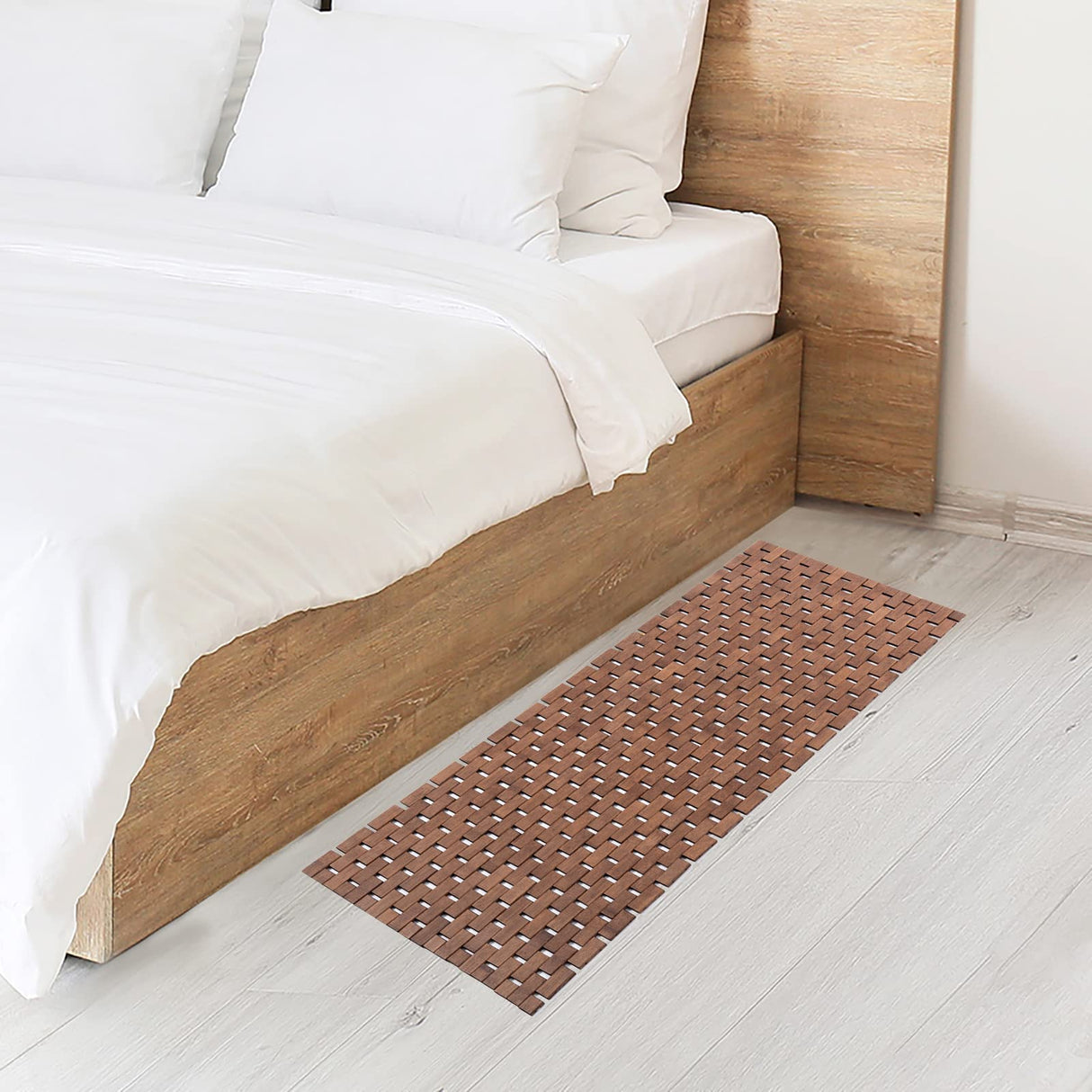 Fovlaurs Bamboo Bath Mat Bathroom Runner Long Large Rugs Floor Wood Shower Bathtub Waterproof Non Slip Accessories 16x48 Inch Easy to Clean, Walnut, 1 pc Fovlaurs
