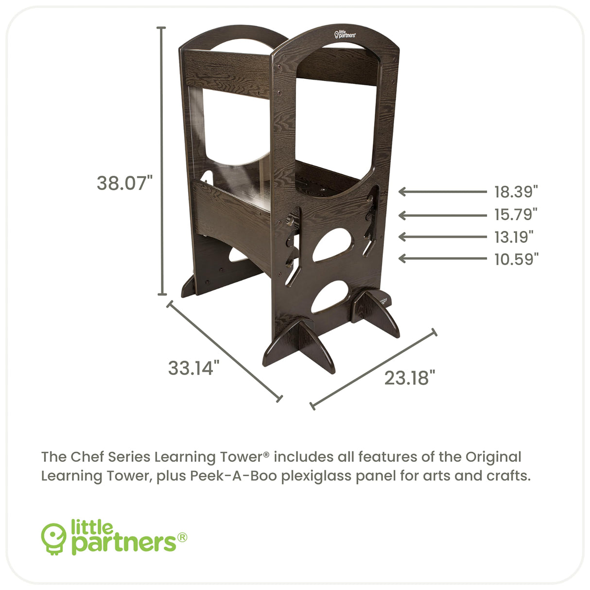 Little Partners Chef Series Learning Tower Toddler Tower – Kitchen Stool Adjustable Height Standing Tower Helper, Wooden Frame Counter Step-Up (Grey) Little Partners