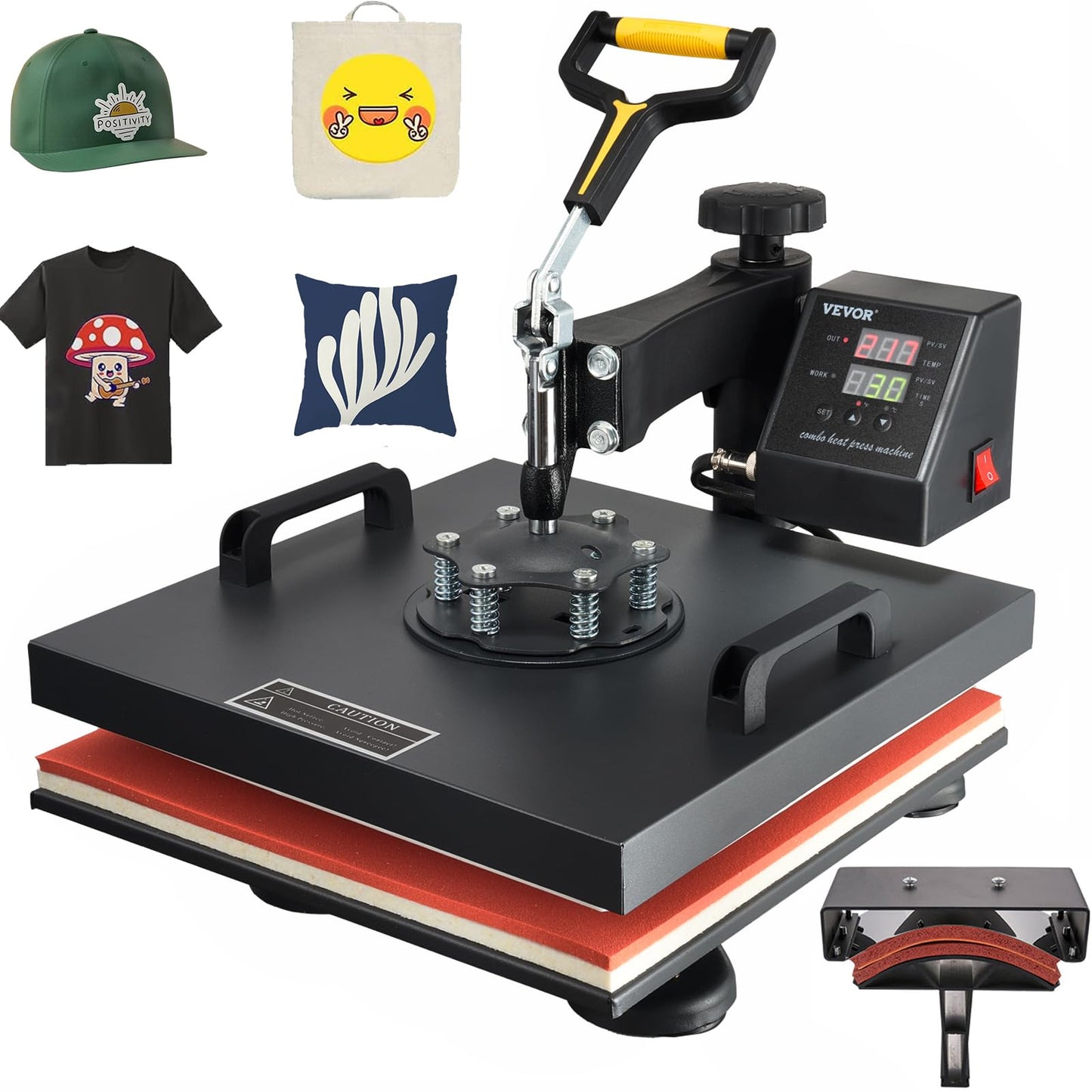 VEVOR 2 in 1 Heat Press Machine for T Shirts & Hat - 15x15 Swing Away Shirt Press Machine - Professional Heat Press for Sublimation, Vinyl, Heat Transfer Projects - WoodArtSupply