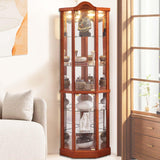 Curio Cabinet,Curio Cabinets with Glass Doors,Corner Curio Cabinet,Glass Display Cabinet with LED Lights,Adjustable Shelves,3-Side Glass Curio Cabinet,Glass Display Cabinet with 6 Shelves(Oak) XUWANSHANG