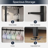 HOOBRO Bakers Rack with Power Outlet and LED Light, 45.3 Inch Microwave Stand with Shelves, Coffee Bar Cabinet with Wine Rack & 4-S Hooks, Kitchen Utility Storage Shelf with Cabinet, Black BB16UDHB01 HOOBRO