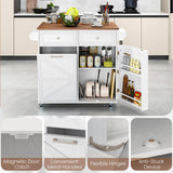 Giantex Kitchen Island Cart with Hidden Tilt Out Trash Can Cabinet, Drop Leaf, 2 Drawers, Towel Rack, Rolling Mobile Breakfast Bar Table, Wood Kitchen Storage Cart on Wheels (White & Natural) Giantex