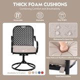 MELLCOM 5 Pcs Outdoor Dining Set, 4 Swivel Rocker Chairs with Thick Cushions & Square Dining Table with Umbrella Hole, Patio Furniture Set for Porch, Beige MELLCOM