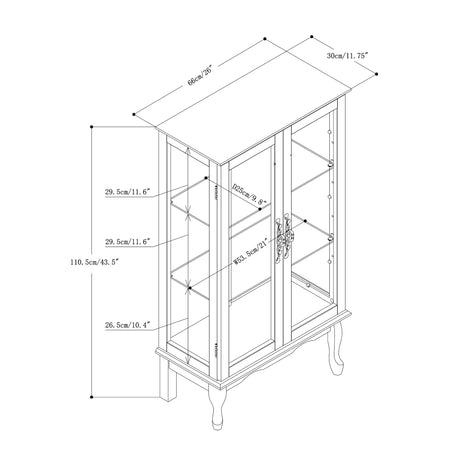Ball & Cast Lighted Curio Cabinet,3-Tier Glass Display Cabinet with Adjustable Glass Shelves and Mirrored Back Panel for Living Room,E26 Light Blub not Included,Cherry Ball & Cast