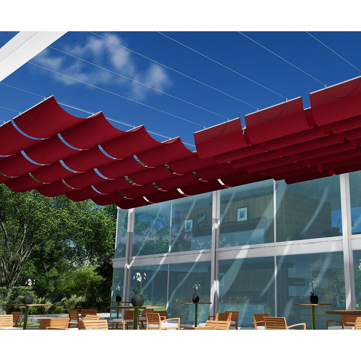 E&K 4'Wx16'L Waterproof Pergola Shade Cover Retractable Canopy Awning Outdoor Wave Sun Shade for Patio Garden Backyard Deck Trellis (Red) E&K