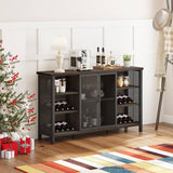 FATORRI Wine Bar Cabinet for Liquor and Glasses, Industrial Coffee Bar Cabinet, Farmhouse Sideboard and Buffet Cabinets with Storage, Wood and Metal Wine Rack (55 Inch, Walnut Brown) FATORRI