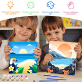 EOBROMD 4 Pack Framed Paint by Numbers Kits for Kids Ages 4-8-12 Landscape, Beach DIY Acrylic Paint by Number on Stretched Canvas, Painting Kits Adults Oil Numbers for Home Decor(8X8inch) EOBROMD