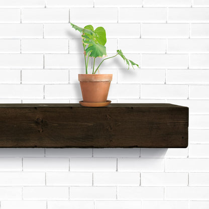 Fireplace Mantel, Rustic, Shelf, Floating Mantle, Real Wood, Beam, URBANDI (Dark Brown, 72Lx6Hx8D)