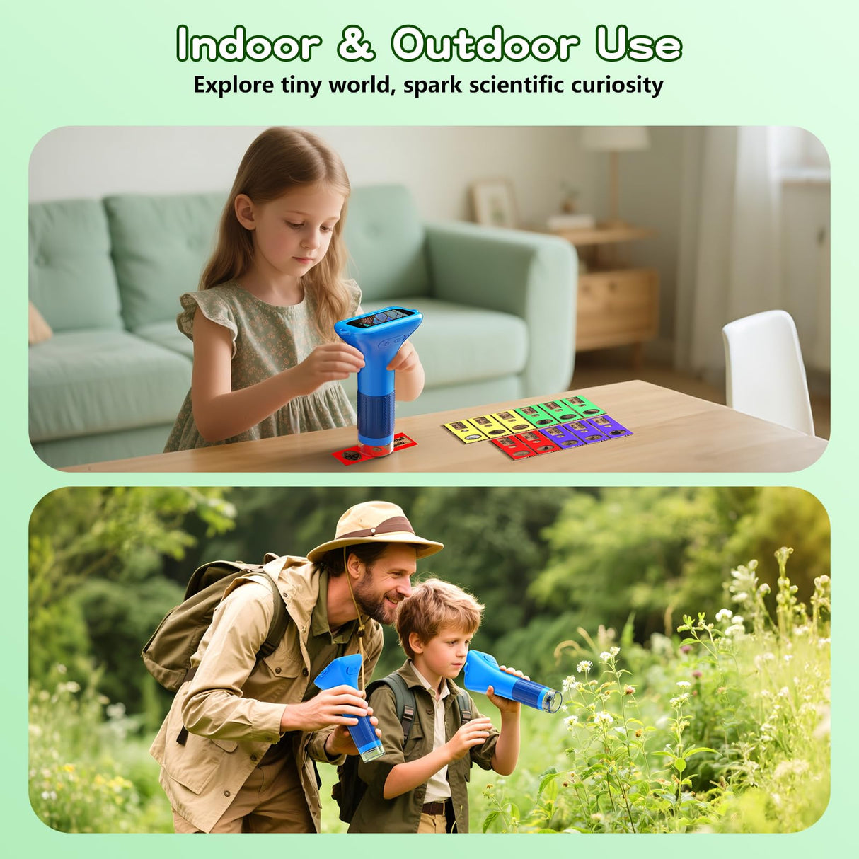 Odatay Microscope for Kids with 12 Slides, 100X-1000X 1080P Digital Handheld Kids Microscope, Mini Portable Pocket Miniscope Science Toys Gifts for 3+ 4 5 6 7 8 9 10 11 12 Year Old Boys Girls, Blue Odatay