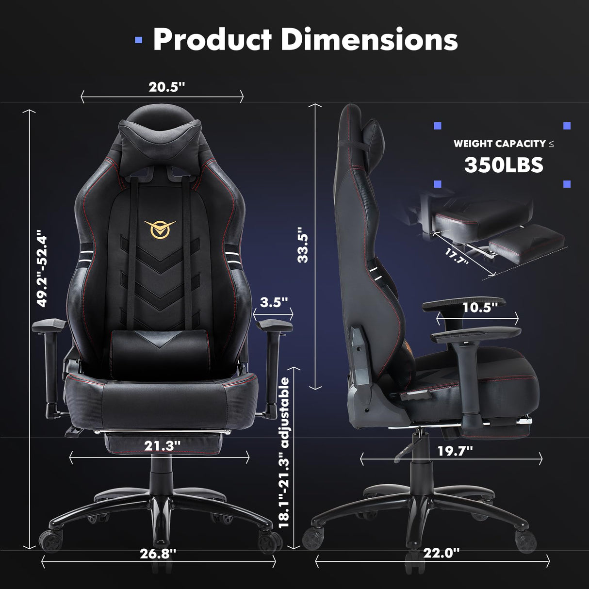 Big and Tall Gaming Chair with Footrest 350lbs, Computer Gamer Chair, High Back PC Gaming Chairs with Wide Seat, Lumbar Support, Armrest for Adults-Black COLAMY