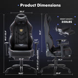 Big and Tall Gaming Chair with Footrest 350lbs, Computer Gamer Chair, High Back PC Gaming Chairs with Wide Seat, Lumbar Support, Armrest for Adults-Black COLAMY