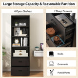 IFANNY 74" Tall Bookcase, Freestanding Bookshelf w/ 4 Open Shelves & 2 Drawers, Modern Display Shelf with Anti-Toppling Device, Wooden Book Shelf for Bedroom, Study, Living Room, Office (Black, 74''H) IFANNY