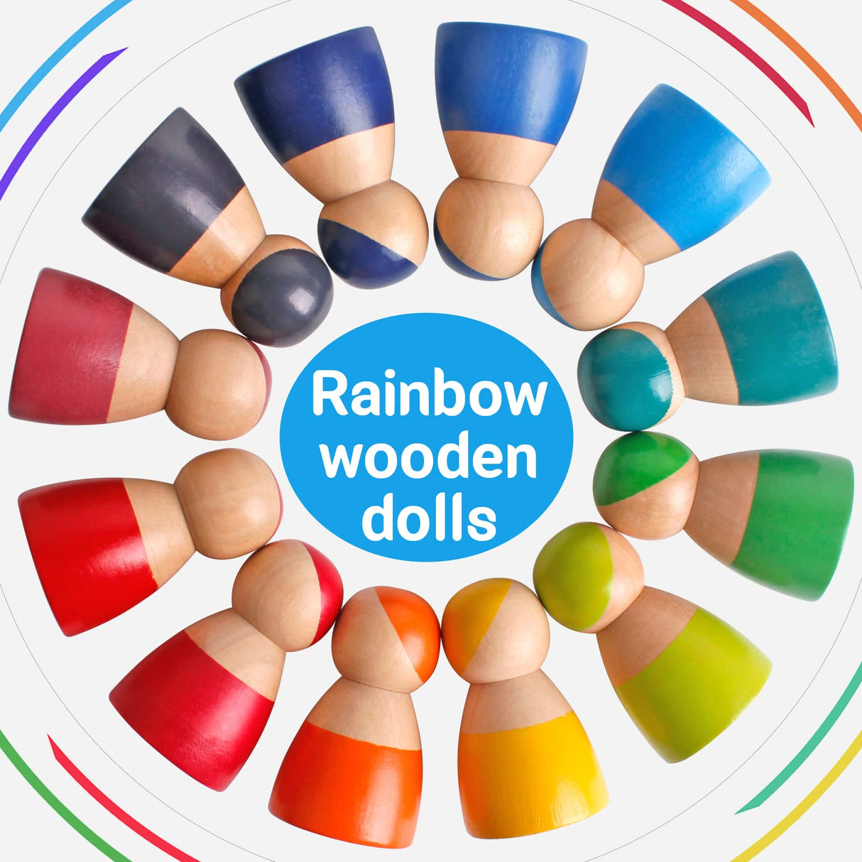 SHIERDU 12 PCS Rainbow Wood Peg Dolls Wooden Pretend Play People Figures for Toddlers Preschool Learning Educational Toys Wooden Toddler Toys for Boys Girls SHIERDU