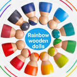 SHIERDU 12 PCS Rainbow Wood Peg Dolls Wooden Pretend Play People Figures for Toddlers Preschool Learning Educational Toys Wooden Toddler Toys for Boys Girls SHIERDU