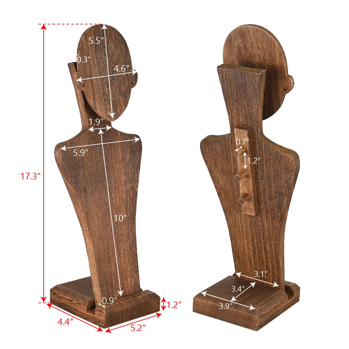 MOOCA Portable Wooden Mannequin Jewelry Stand, Jewelry Display Organizer for Earrings & Multiple Necklace, Brown Color MOOCA