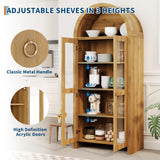 GarveeHome 70" Tall Arched Kitchen Pantry Cabinet with Acrylic Doors - 5-Tier Wooden Storage Cabinet with Adjustable Shelves, Modern Bookshelf for Living Room and Dining Room, Oak GarveeHome