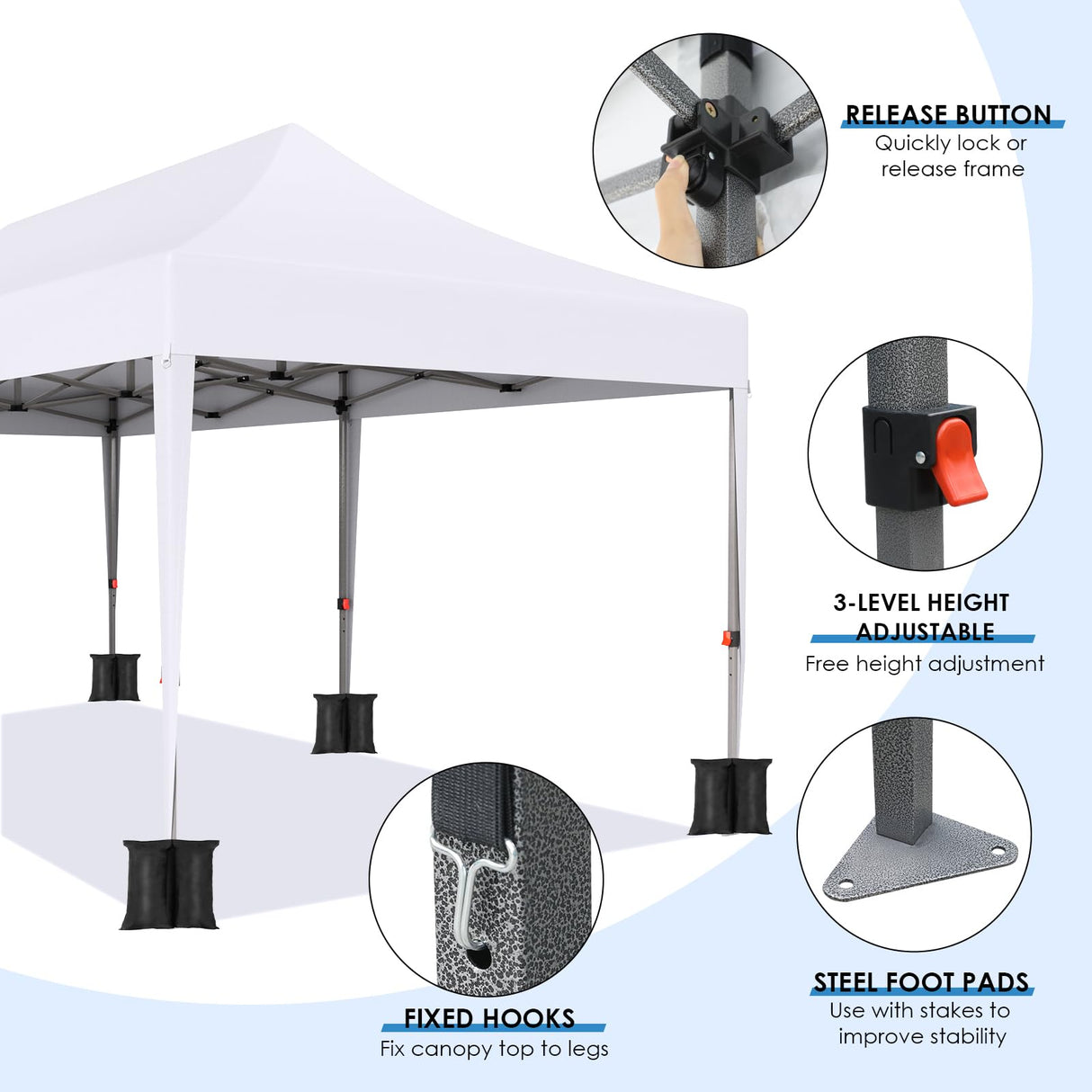 MAMIZO 10x20ft Pop up Canopy Tent w/6 Sidewalls, Heavy Duty Wedding Party Tent, Height Adjustable Large Commercial Gazebo, Instant Sun Protection Shelter W/Upgraded 3 Raised Roofs, Wheeled Bag (White) MAMIZO