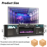 TAVATA Fireplace TV Stand with 36" Fireplace，80" TV Stand with LED Light for TVs Up to 85"，Entertainment Center Console Table with Highlight Storage Cabinets (Black) TAVATA