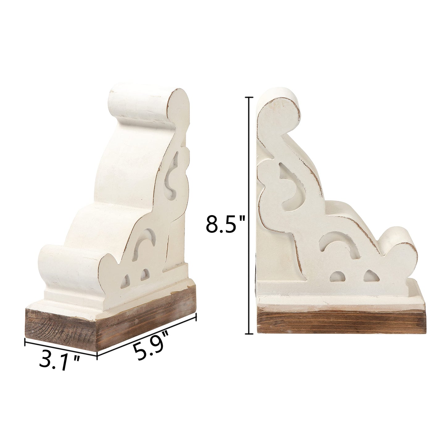 SOFE Corbels for Shelves Countertops, White Wood Bookends Decorative, 1 Pair Farmhouse Book Ends, Sturdy Bookends for Heavy Books, Book Holder Stopper for Home Office Kitchen